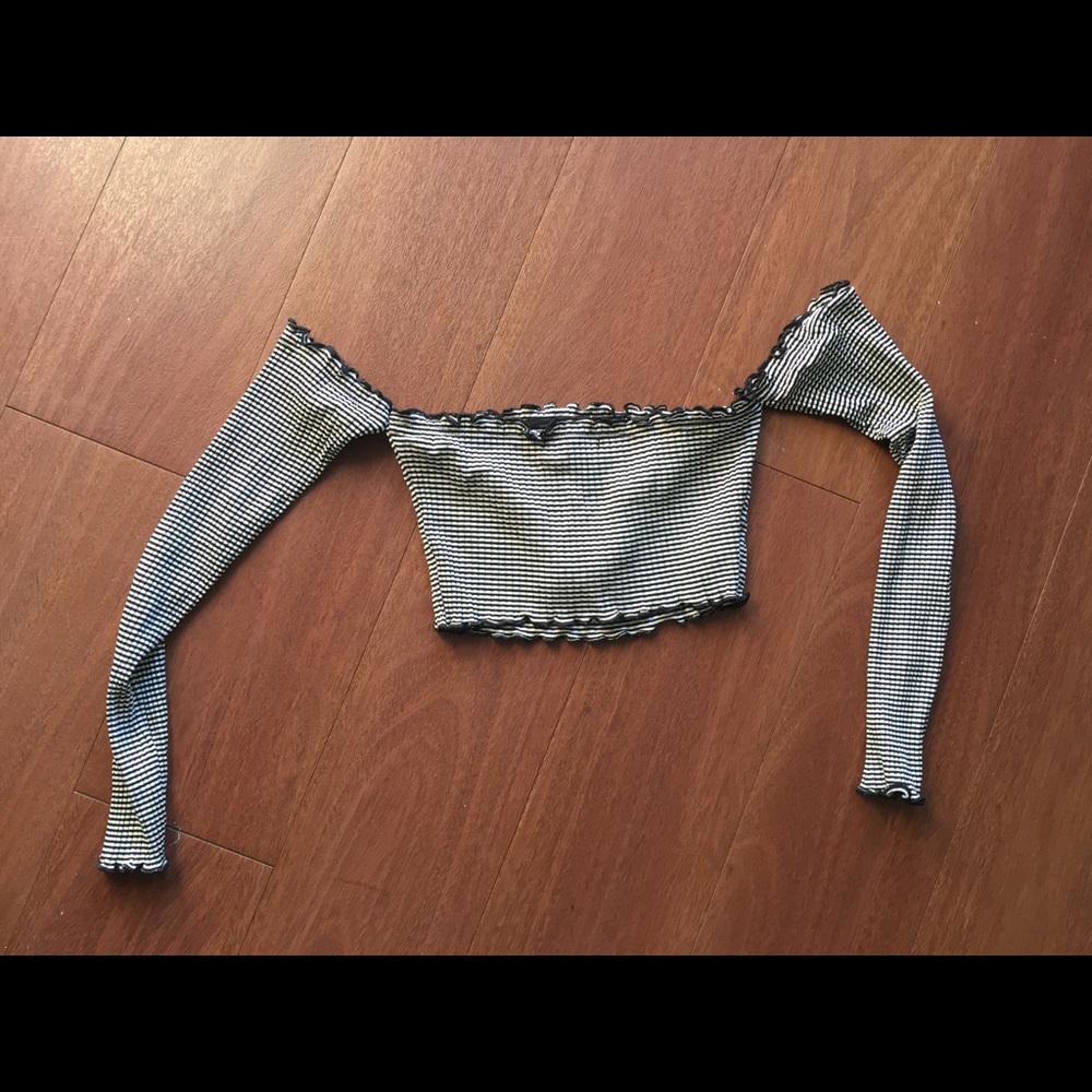 Fashion nova striped off the shoulder crop top